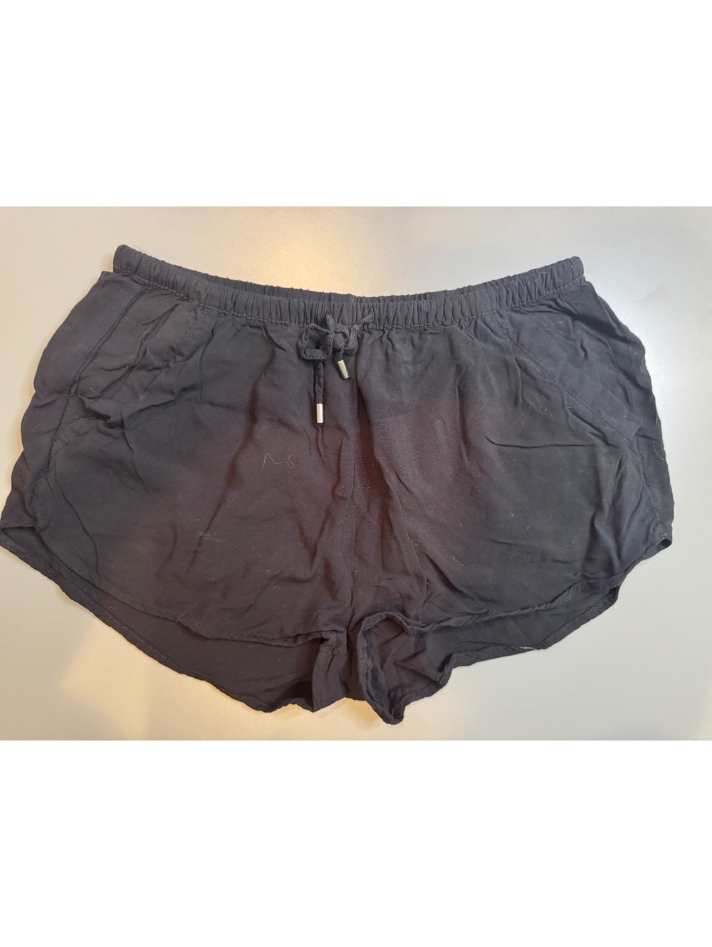 H&M Divided Black Viscose Shorts with Elastic Waistband and Drawstring, Size 6
